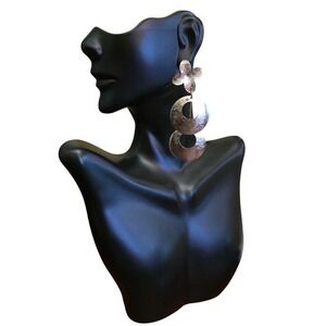 Fashion Earrings Brushed Silver Tone Floral Geometric Circle Drop Dangle NEW